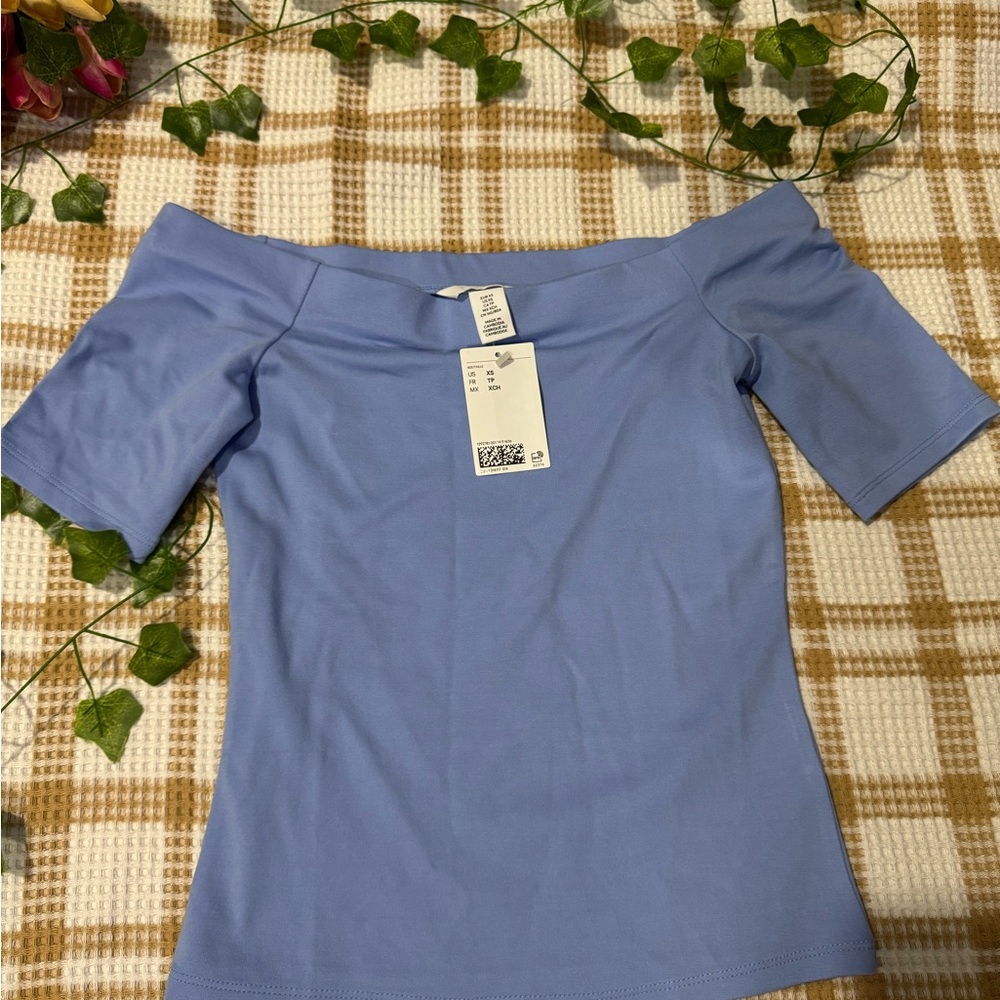 H&M Light Blue Off-Shoulder Top